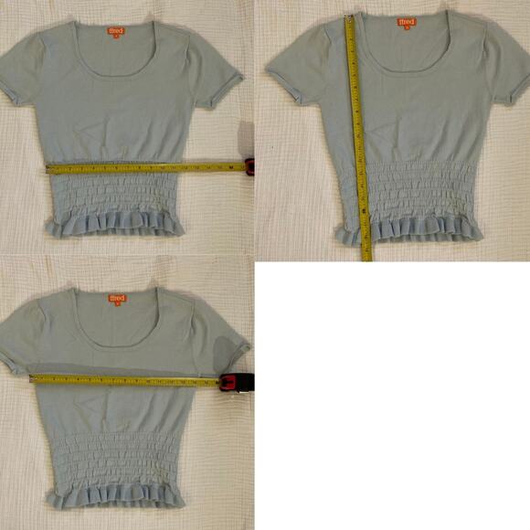 Vintage tfred Smocked Knit crop top with Lettuce Hem – Pale Blue Y2K  Top - Picture 7 of 7